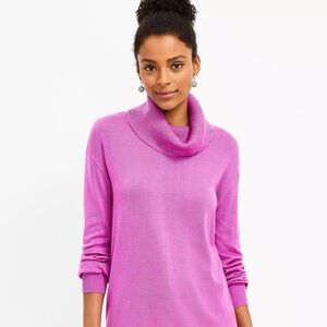 Bundle of 2 LOFT Cowl Tunic Knit Sweaters | Fuschia & Light Blue